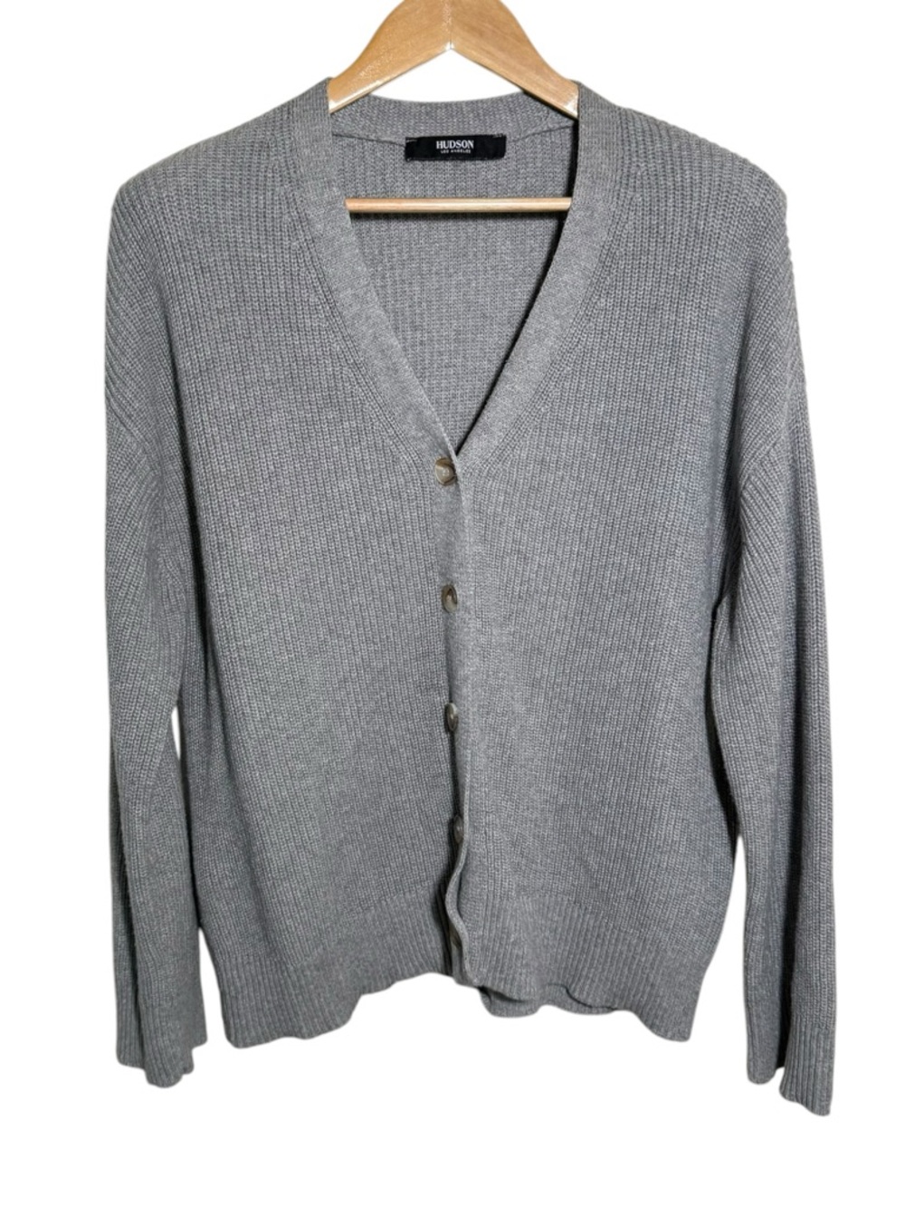 Hudson Jeans 100% Cotton Ribbed V-Neck Button Cardigan Gray size L